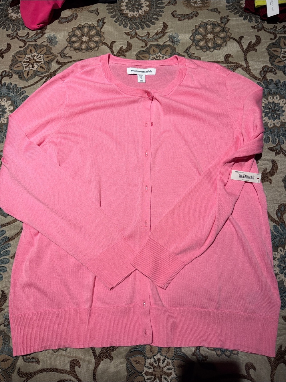 Amazon Essentials Pink Button-Front Crewneck Cardigan